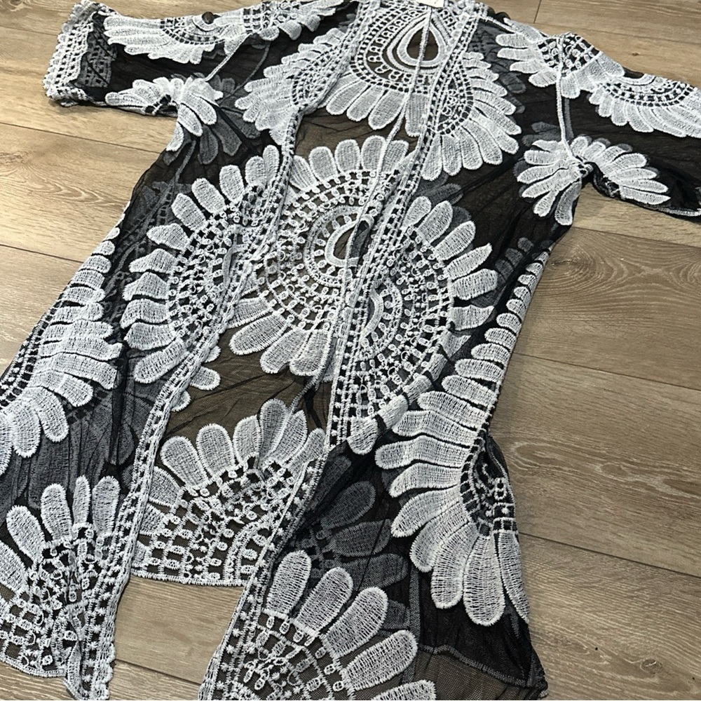 Ember Sheer Mesh Crochet Kimono Duster Boho Whimsigoth - Picture 3 of 11